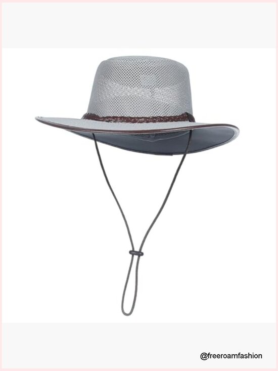 Breathable Wide Brim Cowgirl Sun Hat with Chin Strap Hollow Out main image 4